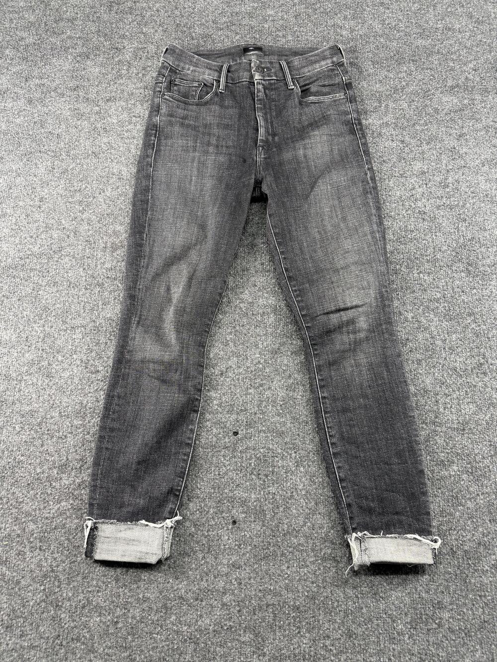 Mother High Rise Looker Ankle Fray Jeans Womens 27 Gray Charcoal Skinny Raw Hem